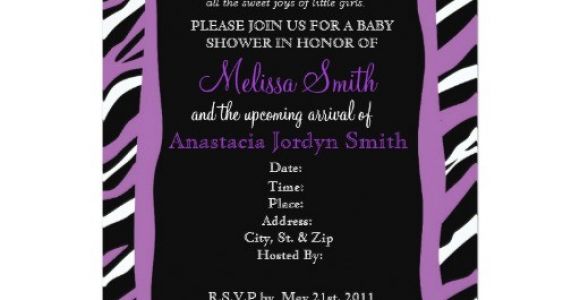 Purple Zebra Print Baby Shower Invitations Zebra Print Baby Shower Invitation Purple