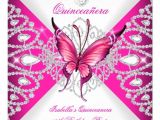 Quinceanera Invitations butterfly theme Pretty Pink butterfly Tiara Quinceanera 15th Party Custom