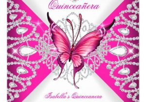 Quinceanera Invitations butterfly theme Pretty Pink butterfly Tiara Quinceanera 15th Party Custom