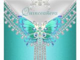Quinceanera Invitations butterfly theme Quinceanera Teal Blue White butterfly Diamond 5 25 Quot Square