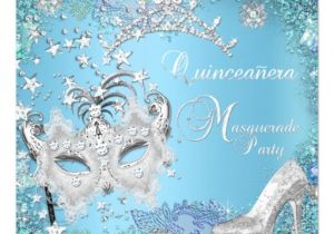Quinceanera Invitations Masquerade theme Masquerade Quinceanera 15th Party Blue Tiara Shoe 5 25