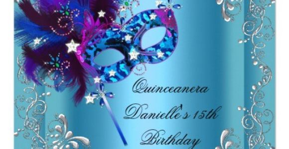 Quinceanera Invitations Masquerade theme Quinceanera 15th Birthday Party Masquerade Blue 5 25×5 25