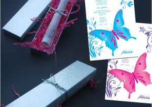 Quinceanera Invitations Scrolls butterfly Scroll Invitations Inside Silver Box