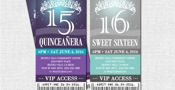 Quinceanera Ticket Invitations Quinceanera or Sweet 16 Ticket Invitations Any Color Scheme