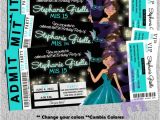 Quinceanera Ticket Invitations Teal and Black Quinceanera Invite with Pretty Doll
