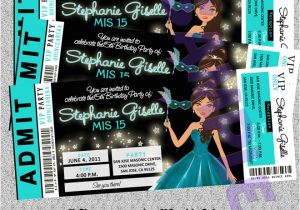 Quinceanera Ticket Invitations Teal and Black Quinceanera Invite with Pretty Doll