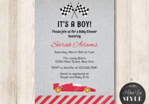 Race Car Baby Shower Invitations Printable Race Car Baby Shower Invitation Red Rustic Boy