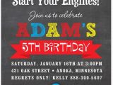 Race Car themed Birthday Invitations Boy Birthday Invitations Red Race Car Chalkboard Birthday