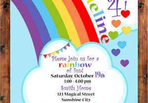 Rainbow themed Baby Shower Invitations Rainbow Hearts Birthday Invitation Rainbow Celebration