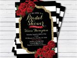 Red and Black Bridal Shower Invitations Bridal Shower Invitation Red Rose Black White Stripe Gold