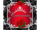 Red and Black Quinceanera Invitations Quinceanera 15th Red Black Gold Diamond Tiara Custom