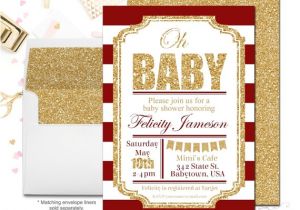 Red and Gold Baby Shower Invitations Red and Gold Baby Shower Invitation Girls Baby Shower Invite