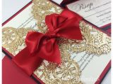 Red and Gold Quinceanera Invitations Queens Of Heart Sweet Sixteen Invitations