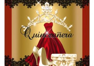 Red and Gold Quinceanera Invitations Quinceanera 15th Red Black Gold Diamond Tiara Card Zazzle