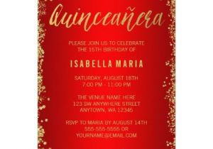 Red and Gold Quinceanera Invitations Red Gold Faux Glitter Quinceanera 15th Birthday Card Red