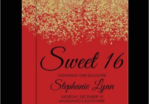 Red and Gold Quinceanera Invitations Red Gold Faux Glitter Sparkle Sweet 16 Birthday Party