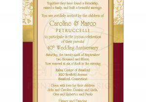Red Ivory and Gold Wedding Invitations 40th Wedding Anniversary Invitation Red Ivory Gold
