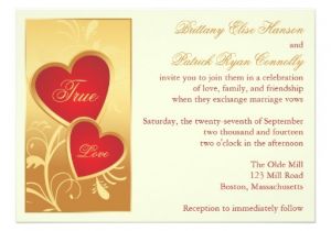 Red Ivory and Gold Wedding Invitations Ivory Gold Red Hearts Wedding Invitation Zazzle