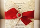 Red Ivory and Gold Wedding Invitations Ivory Red and Gold Wedding Invitation Rhinestone Buckle