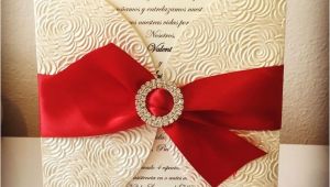 Red Ivory and Gold Wedding Invitations Ivory Red and Gold Wedding Invitation Rhinestone Buckle