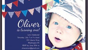 Red White and Blue 1st Birthday Invitations 4th Of July Red White and Blue Birthday Invitation Bunting