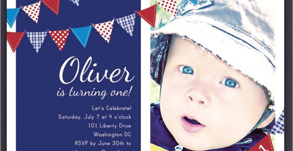 Red White and Blue 1st Birthday Invitations 4th Of July Red White and Blue Birthday Invitation Bunting