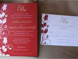 Red White and Gold Wedding Invitations Red and Gold Rose Vine Swirl Wedding Stationery Emdotzee