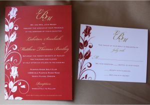 Red White and Gold Wedding Invitations Red and Gold Rose Vine Swirl Wedding Stationery Emdotzee