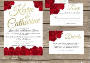 Red White and Gold Wedding Invitations Red Rose Wedding Invitation Suite Red Black and Gold Red