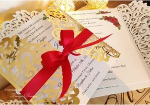 Red White and Gold Wedding Invitations Roses and Gold Foil Wedding Invitation White Gold and Red