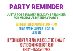 Reminder Invitation for Party Birthday Invitation Reminder Message Birthday Tale
