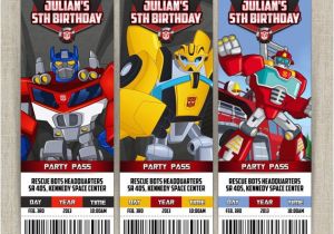 Rescue Bots Party Invitations Personalized Transformers Rescue Bots Birthday Ticket