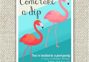 Retro Pool Party Invitations Flamingo Birthday Party Invitation Retro Pool Party