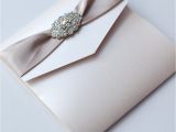 Ribbon Brooch Wedding Invitation Ivory Vintage Pocketfold Wedding Invitation with Vintage