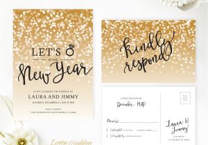 Ring In the New Year Wedding Invite New Year 39 S Eve Wedding Invitation with Rsvp Card Gold