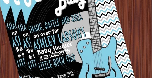 Rock and Roll Baby Shower Invitations Rock and Roll Baby Shower Invitation Blue Silver Mimi S