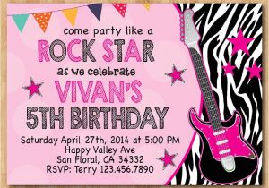 Rock Star Birthday Party Invitation Wording Rock Star Birthday Invitation Girl Birthday Party Zebra Print