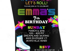 Roller Skating Invitations for Birthday Party Neon Roller Skating Birthday Party Invitation