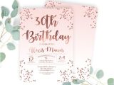 Rose Gold Birthday Invitation Template 30th Birthday Invitation Rose Gold Glitter Confetti Blush