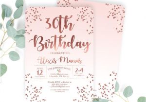 Rose Gold Birthday Invitation Template 30th Birthday Invitation Rose Gold Glitter Confetti Blush