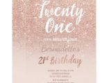 Rose Gold Birthday Invitation Template Faux Rose Gold Glitter Ombre 21st Birthday Invitation