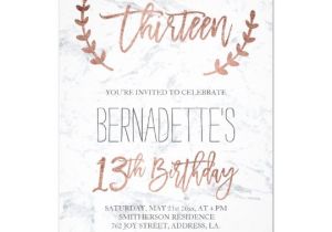 Rose Gold Birthday Invitation Template Rose Gold Typography Feathers Marble 13th Birthday