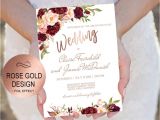 Rose Gold Wedding Invitation Template Marsala Rose Gold Wedding Invitation Template Set Blush