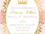 Royal Birthday Invitation Template Free Pink and Gold Princess Birthday Party Invitation by