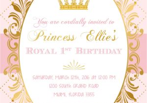 Royal Birthday Invitation Template Free Pink and Gold Princess Birthday Party Invitation by