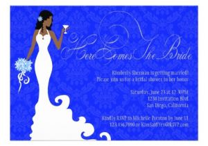Royal Blue and Silver Bridal Shower Invitations Chic Royal Blue Silver Damask Here Comes the Bride 5×7