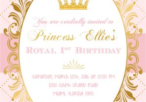 Royal Party Invitation Template Pink and Gold Princess Birthday Party Invitation by