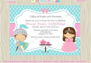 Royal Tea Party Invitation Wording Royal Tea Party Birthday Invitation Invite Knights and