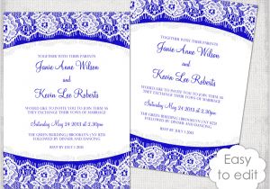 Royal Wedding Party Invitation Template Lace Wedding Invitation Template Royal Blue Linen