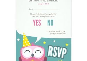 Rsvp for Birthday Party Invitation Sample Claudette the Owl Kids Birthday Party Rsvp 3 5 Quot X 5